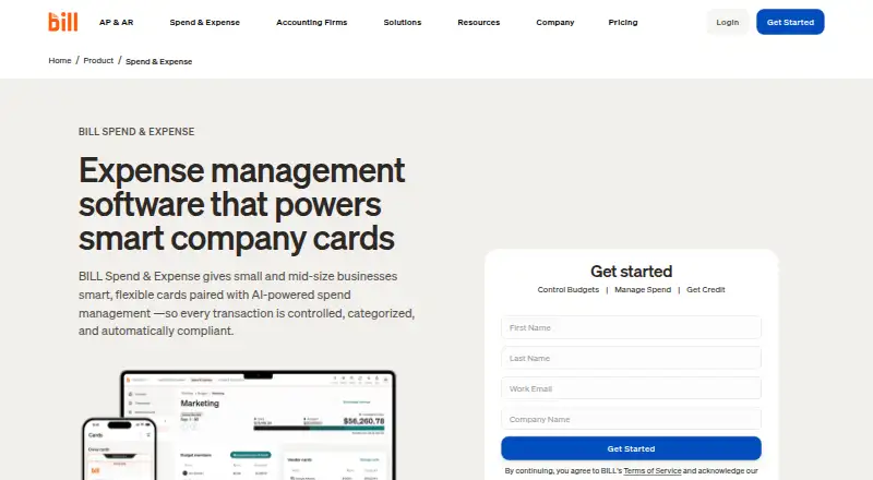 BILL Spend & Expense home page