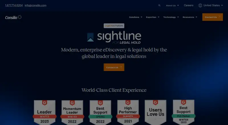 Sightline for Legal Hold home page