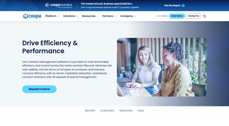 Coupa Contract Lifecycle Management home page