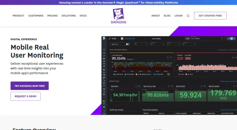 Datadog Mobile RUM home page