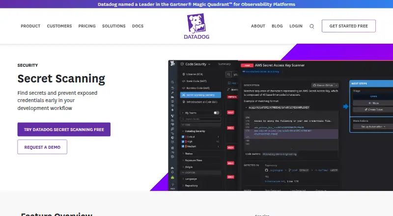 Datadog Secret Scanning home page