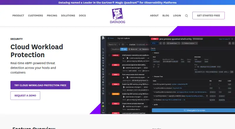 Datadog Cloud Workload Protection home page