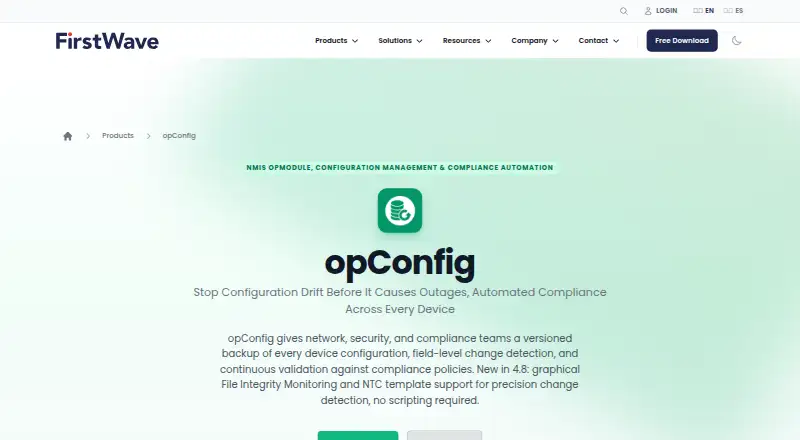 FirstWave opConfig home page
