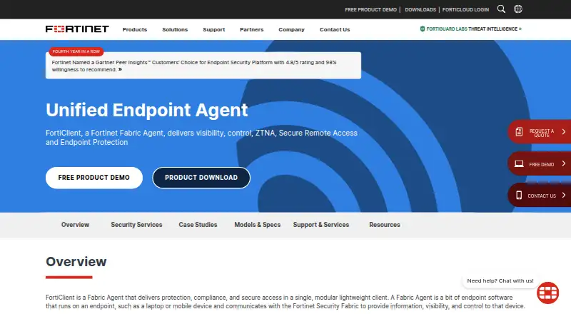 FortiClient home page