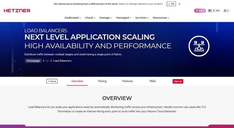 Hetzner Cloud Load Balancer home page