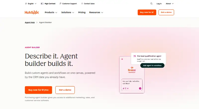 HubSpot Agent Builder home page