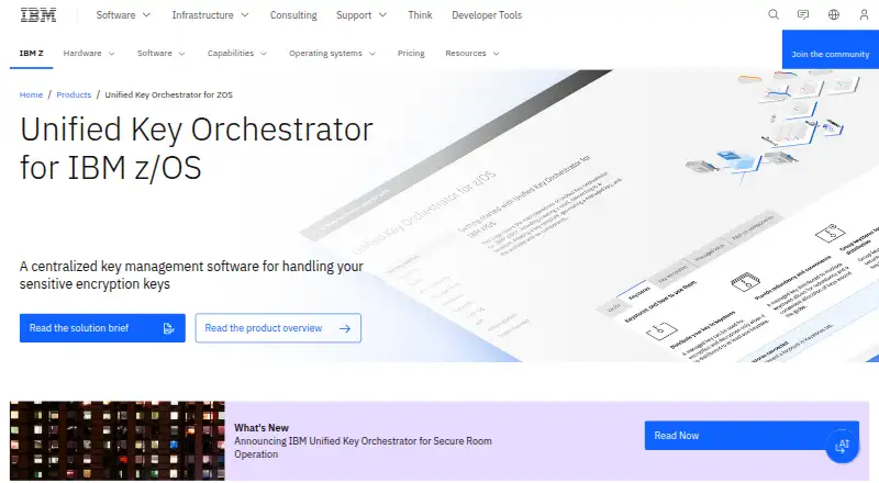 IBM Unified Key Orchestrator for z/OS home page