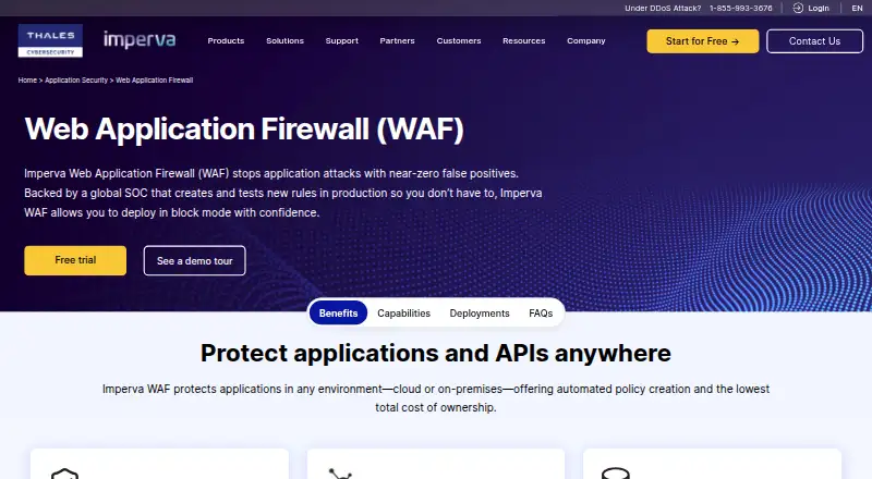Imperva Web Application Firewall home page
