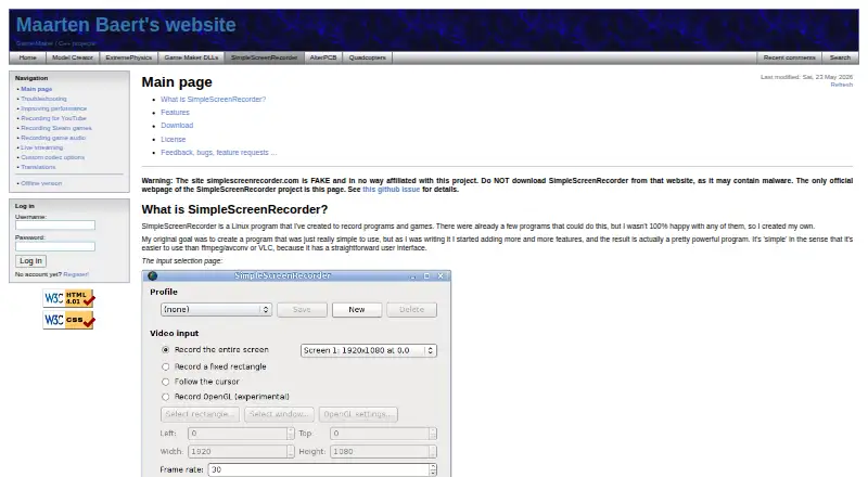 SimpleScreenRecorder home page