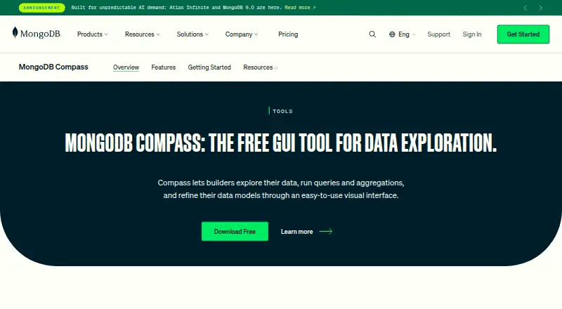 MongoDB Compass home page