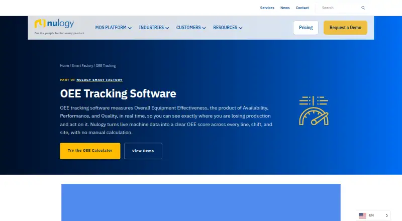 Nulogy OEE Tracking home page