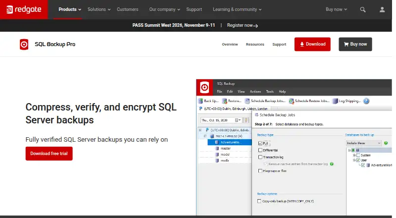 Redgate SQL Backup Pro home page