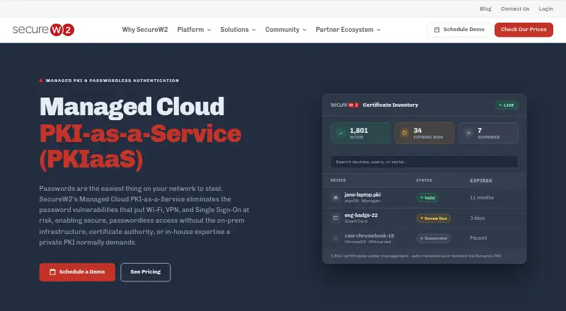 SecureW2 Managed PKI home page