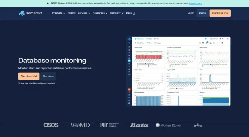 Sematext Database Monitoring home page
