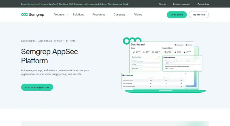 Semgrep AppSec Platform home page