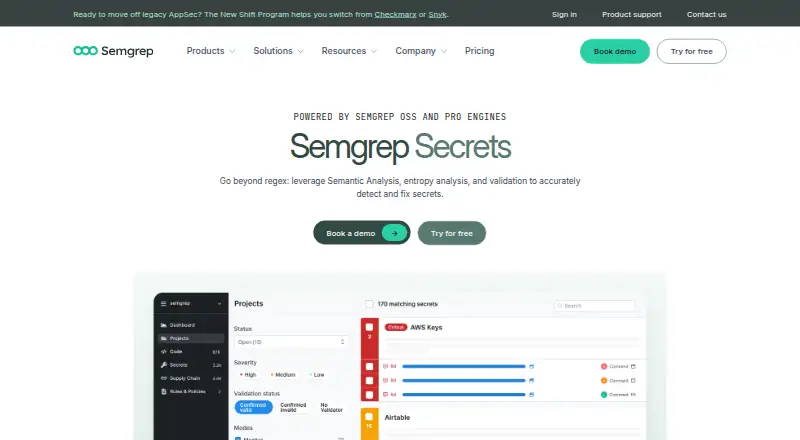 Semgrep Secrets home page