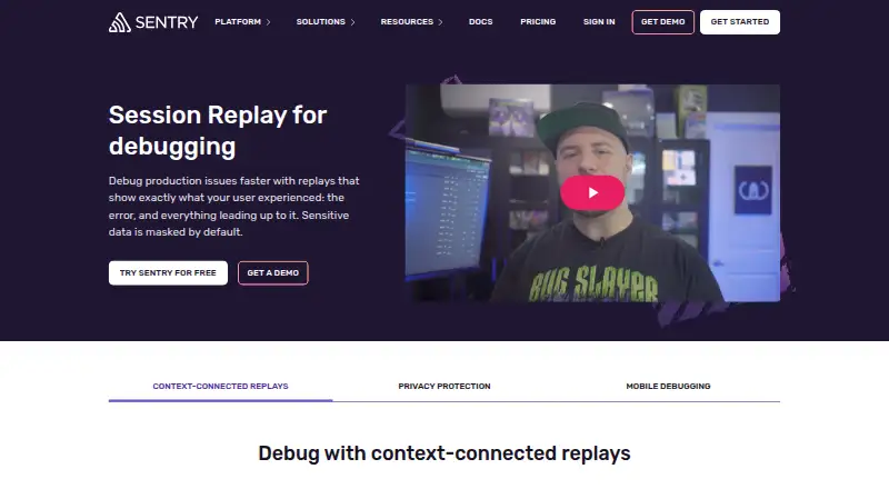 Sentry Session Replay home page
