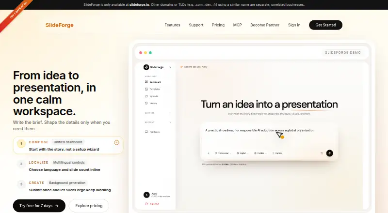SlideForge home page