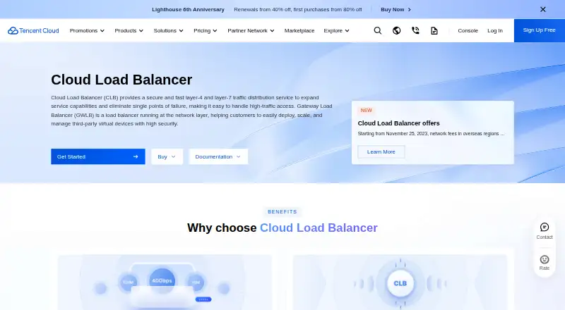 Tencent Cloud CLB home page