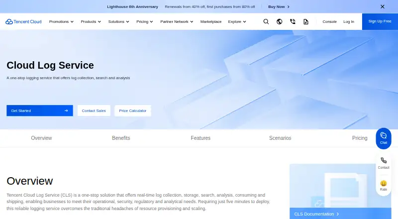 Tencent Cloud CLS home page