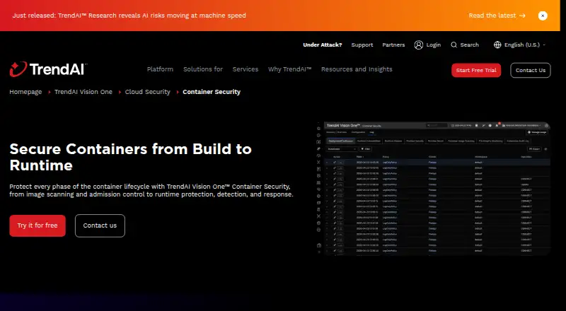 Trend Vision One Container Security home page