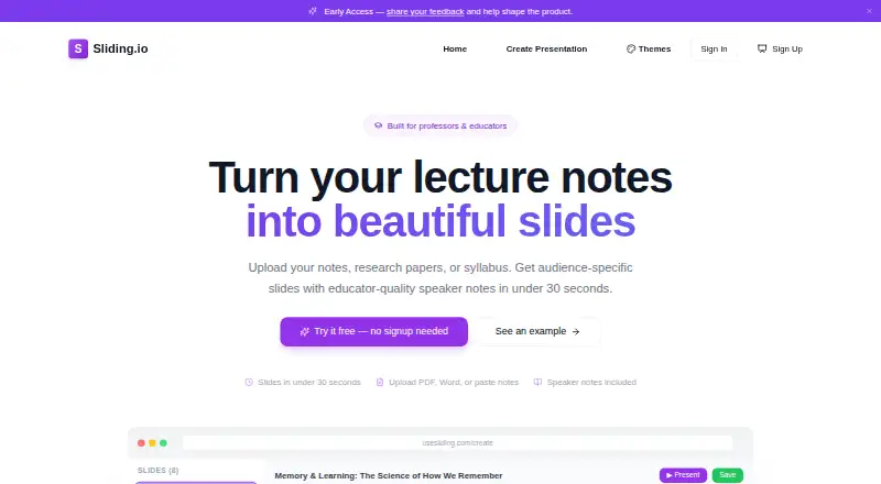 Sliding.io home page