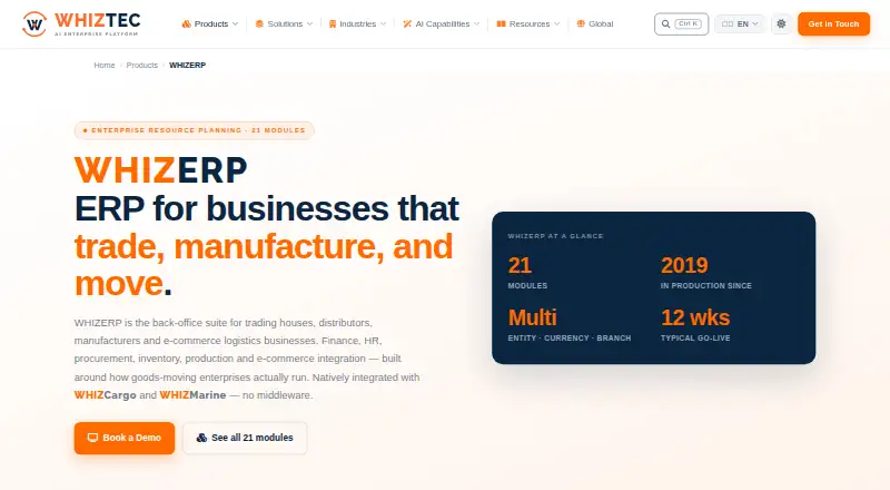 WHIZERP home page