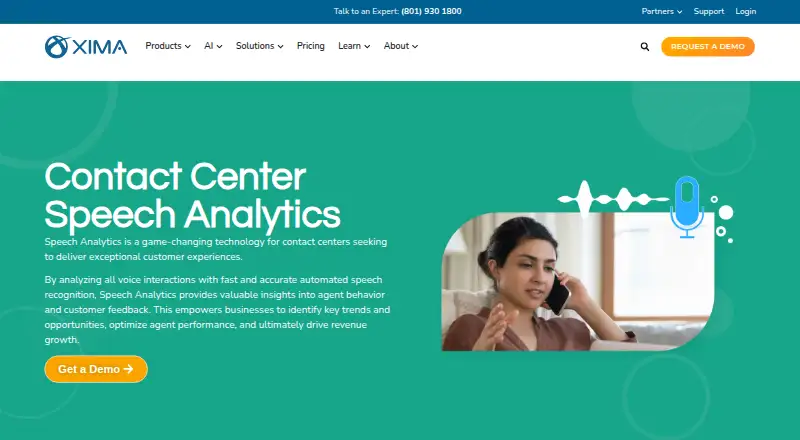 Xima Speech Analytics home page