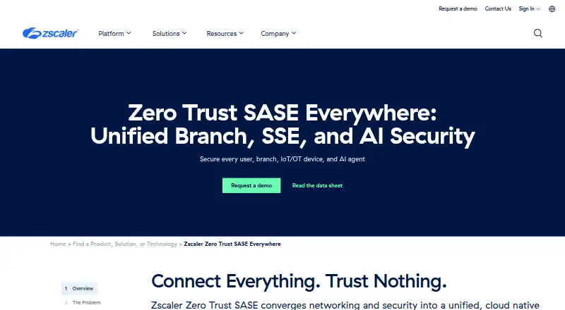 Zscaler Zero Trust SASE home page