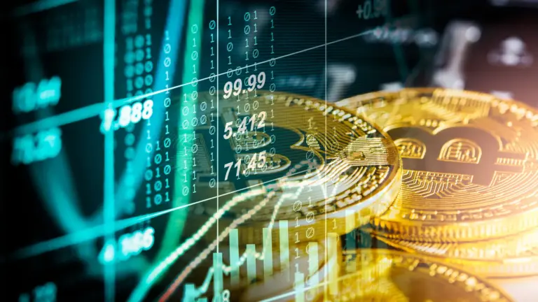 Abstract cryptocurrency with gold bitcoin background